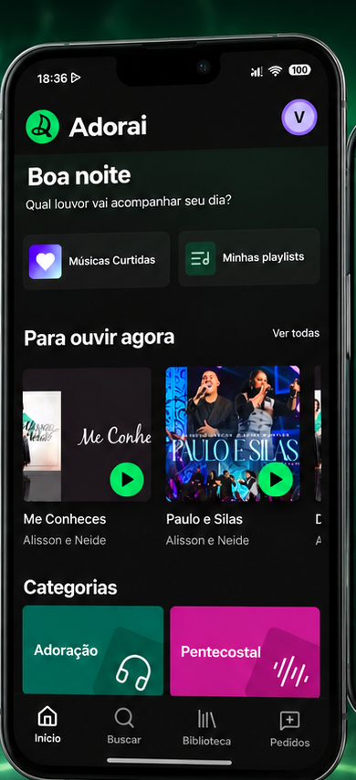 Tela inicial do app Louvores Adorai